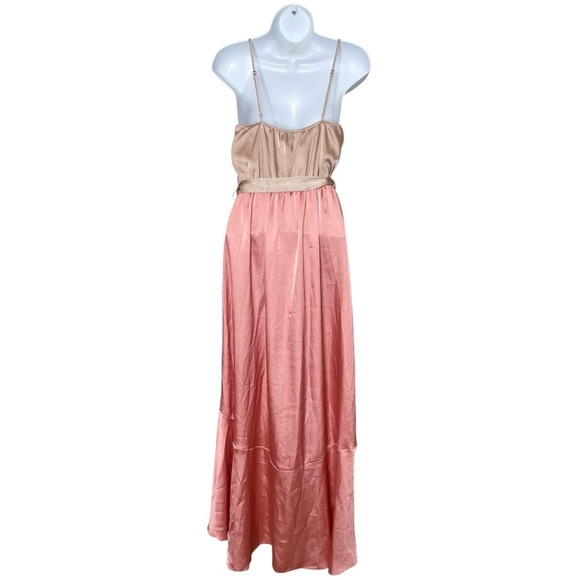 Vici Ansley Satin Colorblock High Low Tyche Maxi Dress Nude Peach - Picture 5 of 13